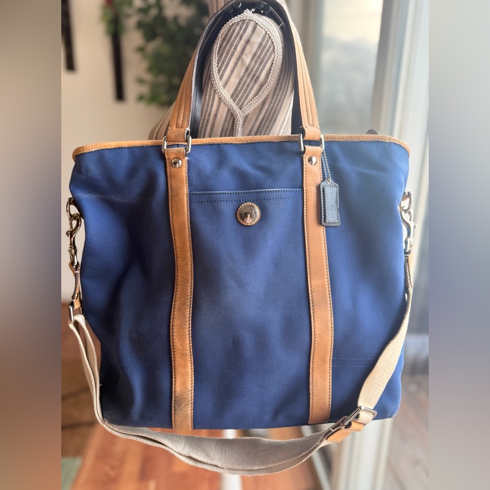 Coach Navy and Tan Tote Bag